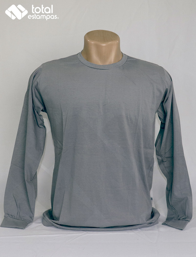Camiseta Personalizada Manga Longa Cinza Médio